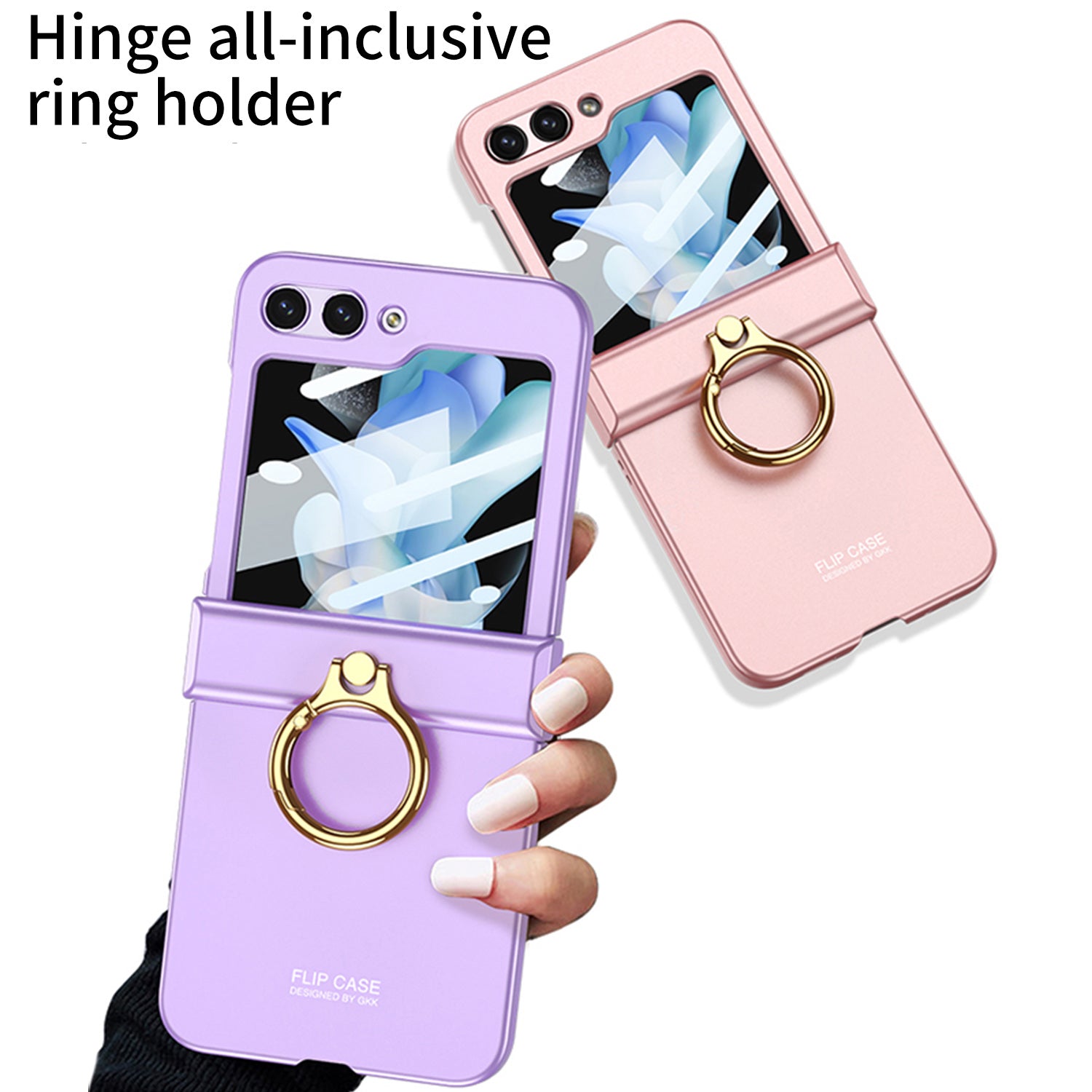 GKK For Samsung Galaxy Z Flip5 5G All-inclusive Hinge Phone Shell Tempered Glass Film Plastic Phone Case with Ring Holder GKK For Samsung Galaxy Z Flip5 5G All-inclusive Hinge Phone Shell Tempered Glass Film Plastic Phone Case with Ring Holder